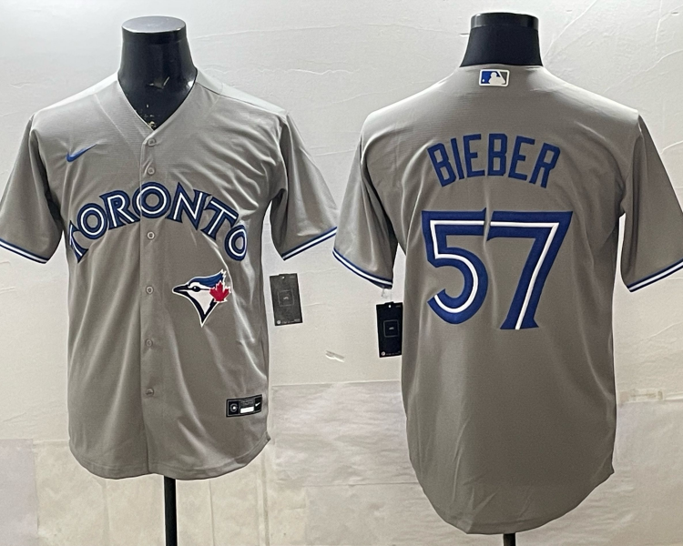 Men's Toronto Blue Jays Shane Bieber #57 Gray Jersey