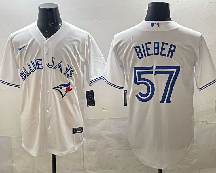 Men's Toronto Blue Jays Shane Bieber #57 White Home Limited Jersey