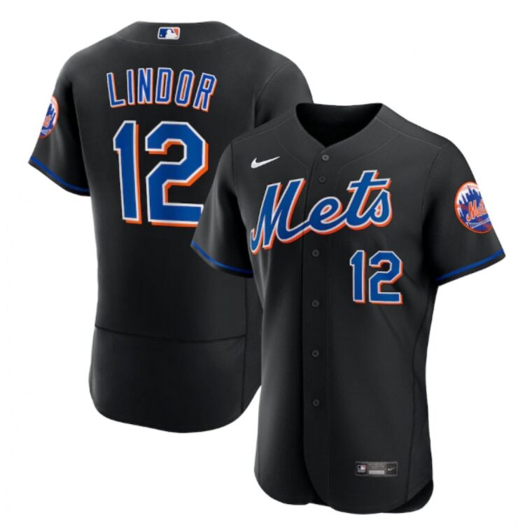Men's New York Mets #12 Francisco Lindor Black Flex Base Stitched Jersey