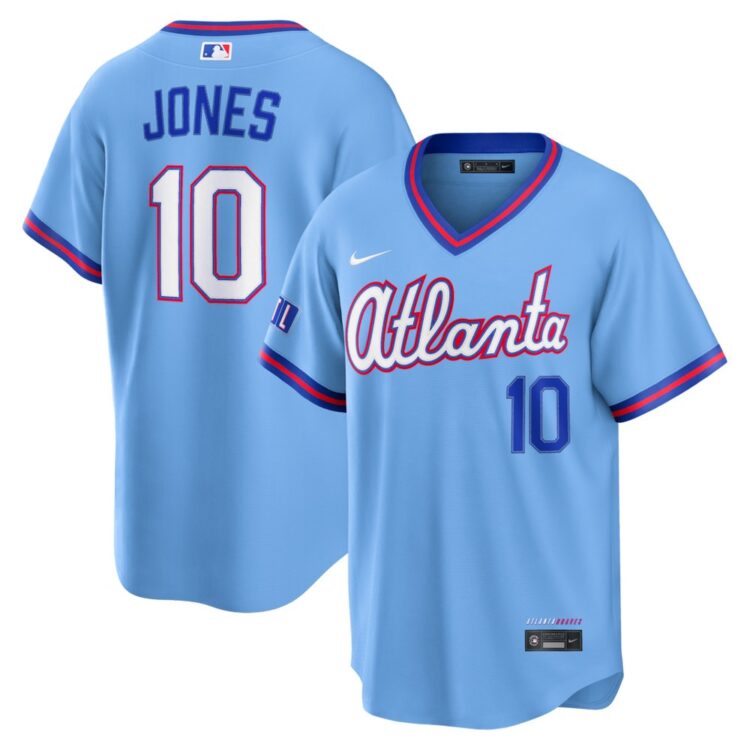 Men's Atlanta Braves #10 Chipper Jones Powder Blue 2026 City Connect Stitched Jersey