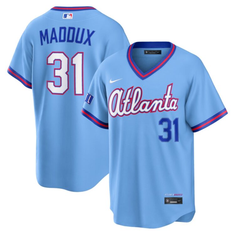 Men's Atlanta Braves #31 Greg Maddux Nike Powder Blue 2026 City Connect Stadium Jersey