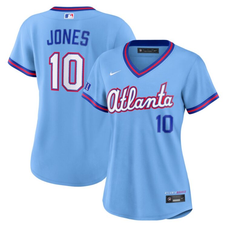 Women's Atlanta Braves #10 Chipper Jones Nike Powder Blue 2026 City Connect Stadium Jersey