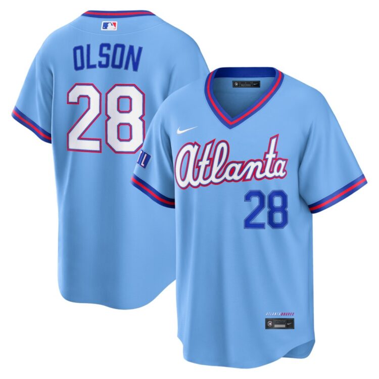 Youth Atlanta Braves #28 Matt Olson Powder Blue 2026 City Connect Stitched Jersey