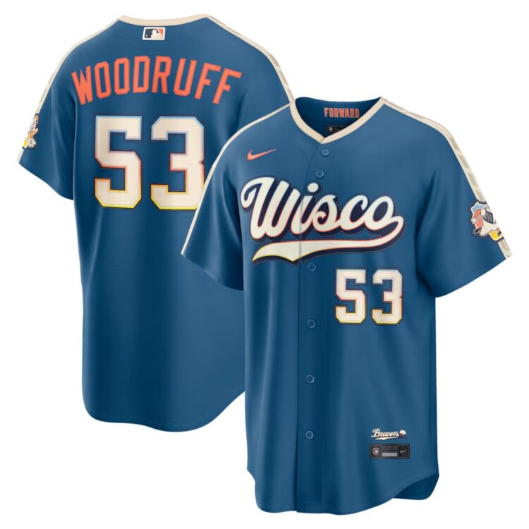 Men's Milwaukee Brewers #53 Brandon Woodruff Nike Mineral Blue 2026 City Connect Stadium Jersey
