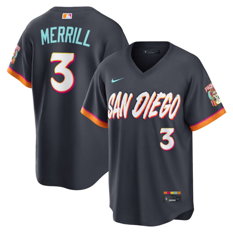 Men's San Diego Padres #3 Jackson Merrill Nike Obsidian 2026 City Connect Stadium Jersey