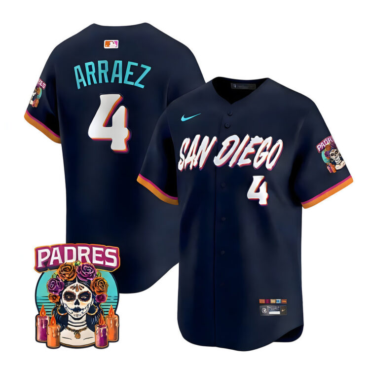Men's San Diego Padres #4 Luis Arraez Navy 2026 City Connect Stitched Jersey-Button Up