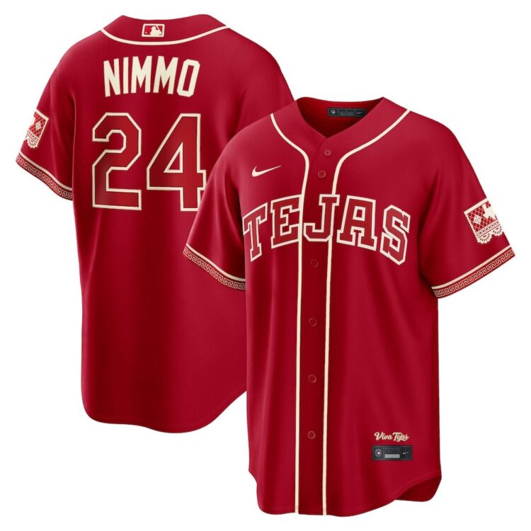 Men's Texas Rangers #24 Brandon Nimmo Nike Red 2026 City Connect Stadium Jersey