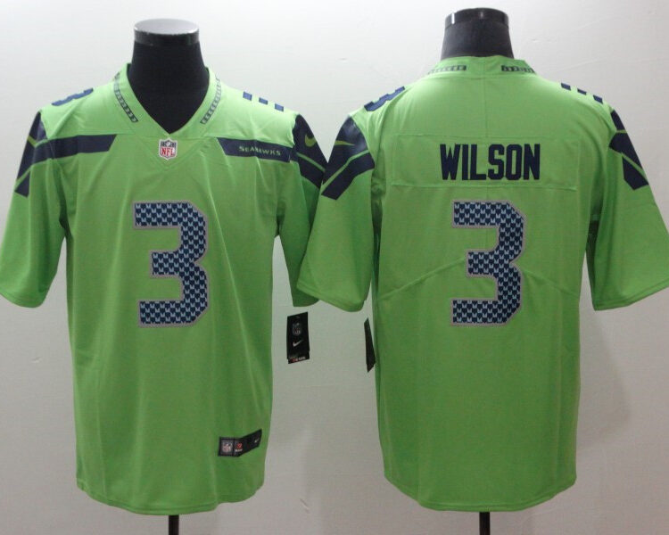 Men's Seattle Seahawks #3 Russell Wilson Nike Neon Green Color Rush Limited Jersey