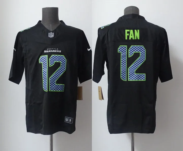 Mens Seattle Seahawks 12s Fan Nike Super Bowl LX Patch Black Carbon Fashion Game Jersey