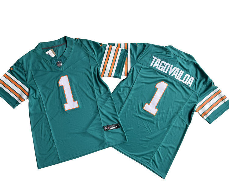 Mens Miami Dolphins #1 Tua Tagovailoa Nike Aqua Alternate 2023 F.U.S.E. Vapor Limited Jersey