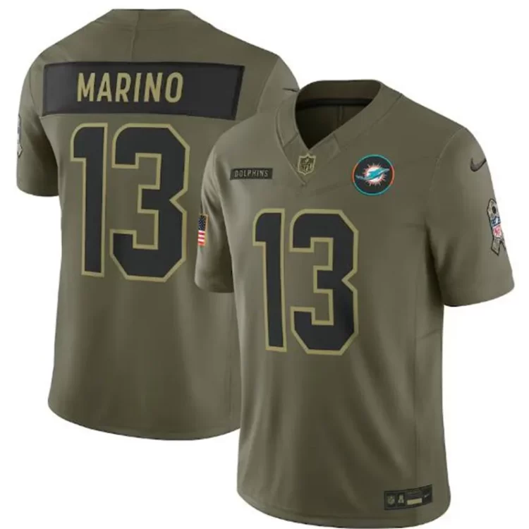 Mens Miami Dolphins #13 Dan Marino Nike 2025 Salute to Service Retired Limited Jersey - Olive
