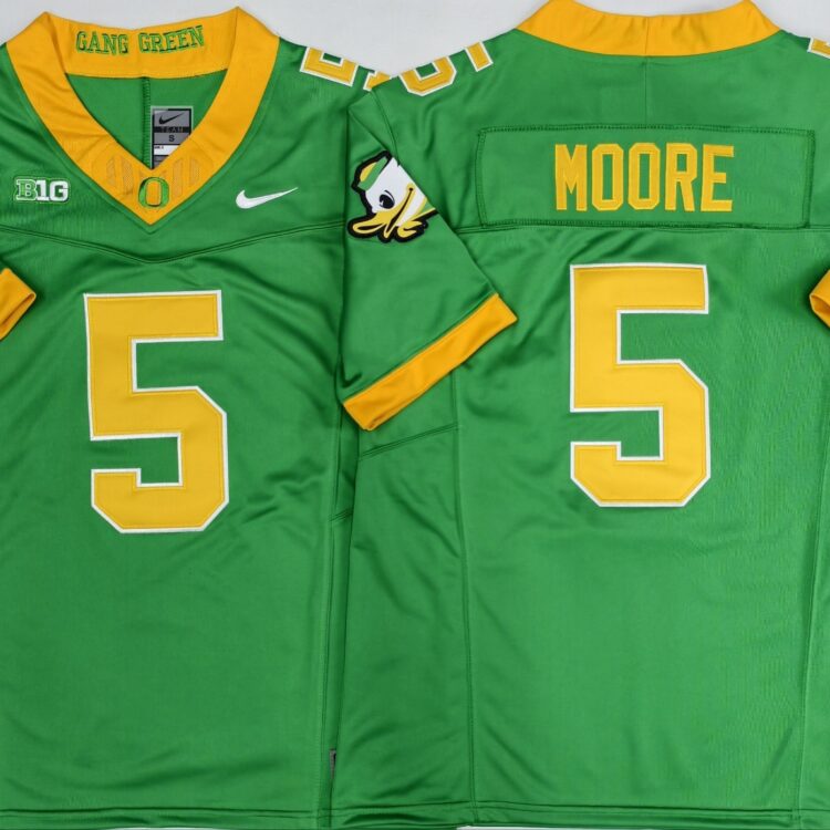 Men's Oregon Ducks Green #5 MOORE Stitched Jersey