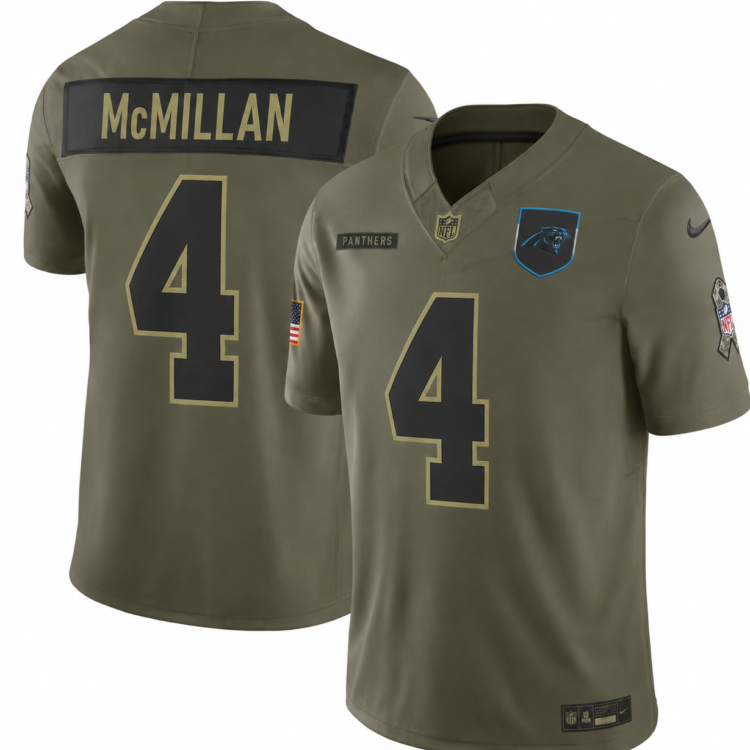 Mens Carolina Panthers #4 McMillan Nike 2025 Salute to Service Limited Jersey - Olive