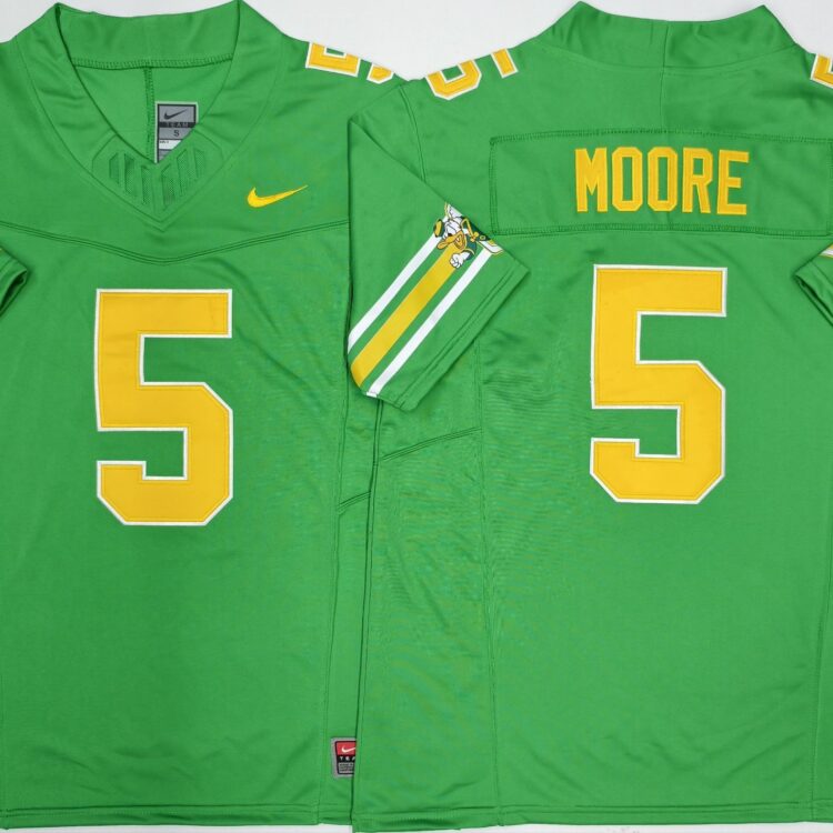 Men's Oregon Ducks Green #5 MOORE Stitched Jersey