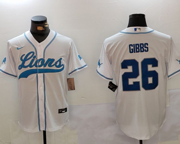 Men's Detroit Lions Jahmyr Gibbs #26 White Jersey
