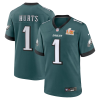 Men's Philadelphia Eagles Jalen Hurts #1 Midnight Green Super Bowl LIX Jersey