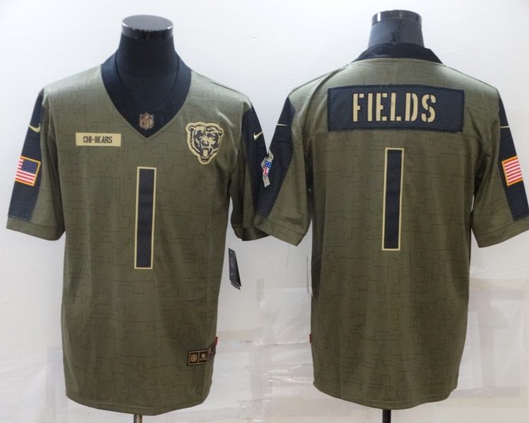 Men's Chicago Bears Justin Fields #1 Brown Jersey