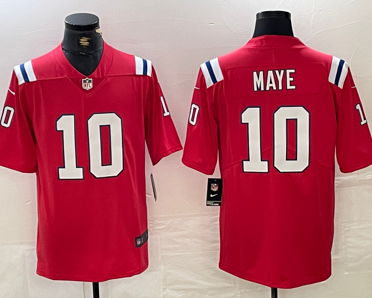 Men's New England Patriots Drake Maye #10 Red Jersey