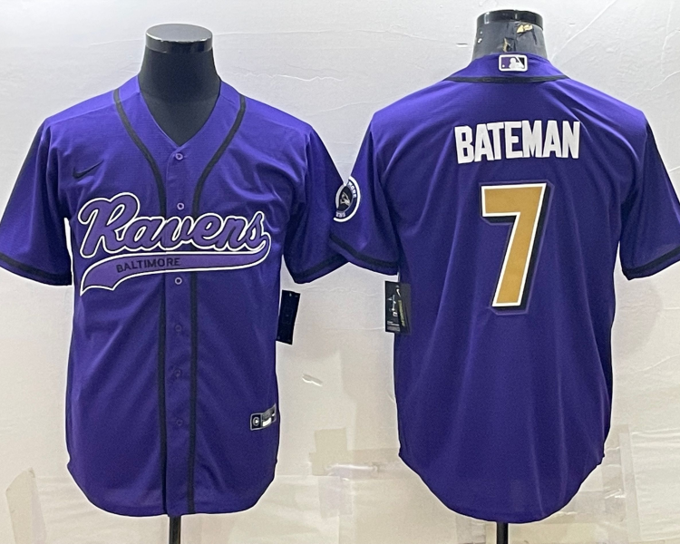 Men's Baltimore Ravens Rashod Bateman #7 Purple Jersey Joint Edition
