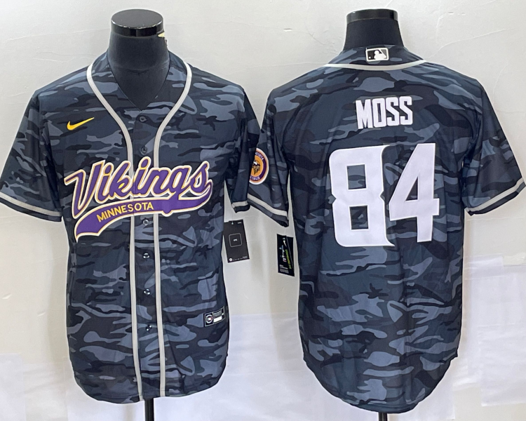 Men's Minnesota Vikings Randy Moss #84 Grey Camouflage Jersey Joint Edition