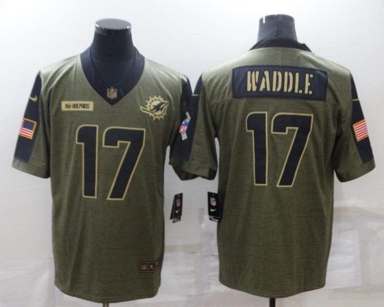 Men's Miami Dolphins Jaylen Waddle #17 Brown Jersey