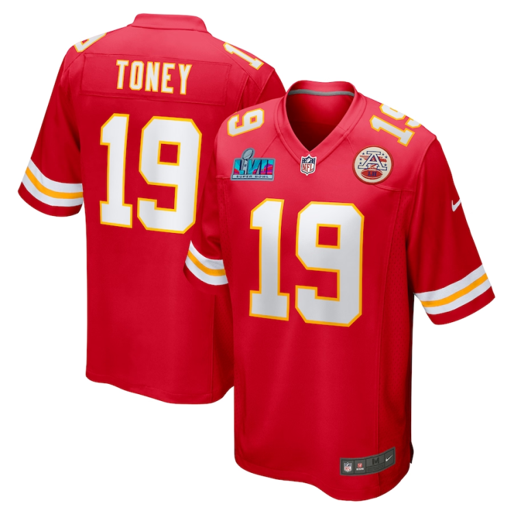 Men's Kansas City Chiefs Kadarius Toney #19 Red Super Bowl LVII Patch Jersey