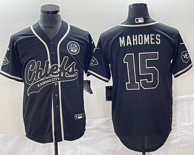 Men's Kansas City Chiefs Patrick Mahomes #15 Black Authentic Jersey Joint Edition
