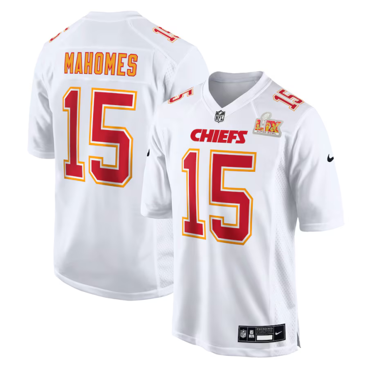 Men's Kansas City Chiefs Patrick Mahomes #15 Tundra White Super Bowl LIX Jersey