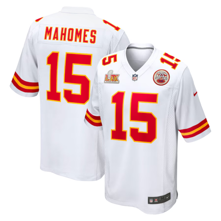 Men's Kansas City Chiefs Patrick Mahomes #15 White Super Bowl LIX Jersey