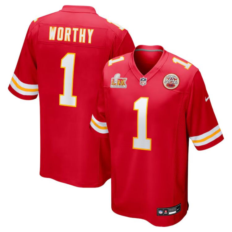 Men's Kansas City Chiefs Xavier Worthy #1 Red Super Bowl LIX Jersey