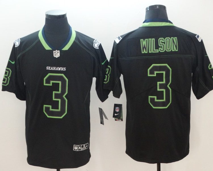 Men's Seattle Seahawks #3 Russell Wilson Black Jersey