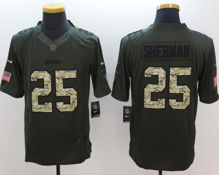 Men's Seattle Seahawks Richard Sherman #25 Army Green Jersey
