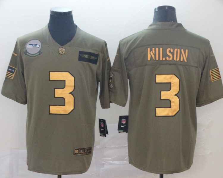 Men's Seattle Seahawks Russell Wilson #3 Brown Authentic Jersey