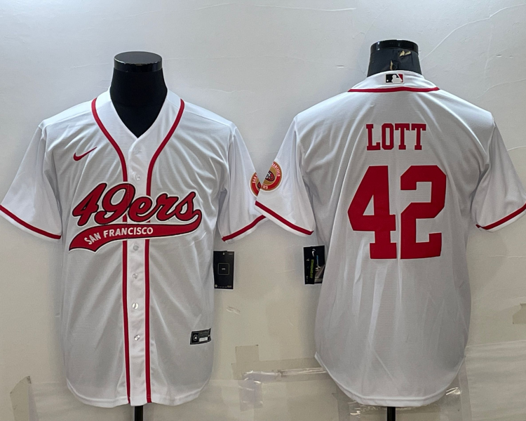 Men's San Francisco 49ers Ronnie Lott #42 White Jersey Joint Edition