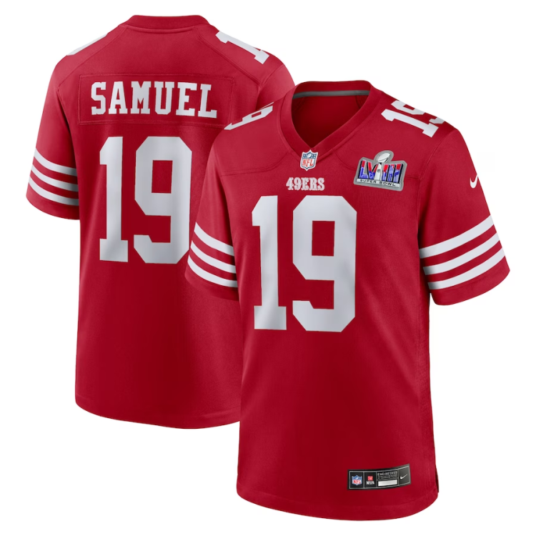Men's San Francisco 49ers Deebo Samuel #19 Scarlet Super Bowl LVIII Jersey