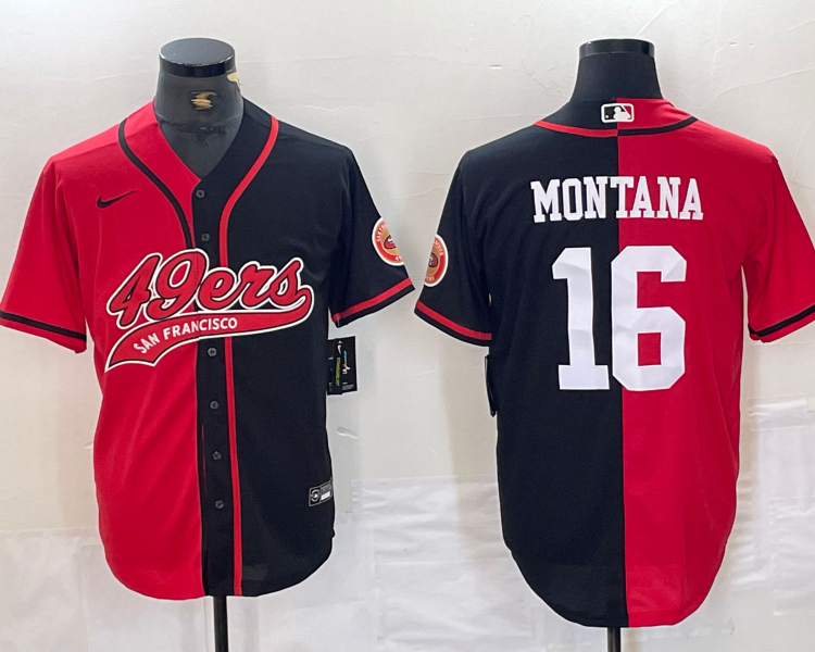 Men's San Francisco 49ers Joe Montana #16 Red/Black Jersey Joint Edition