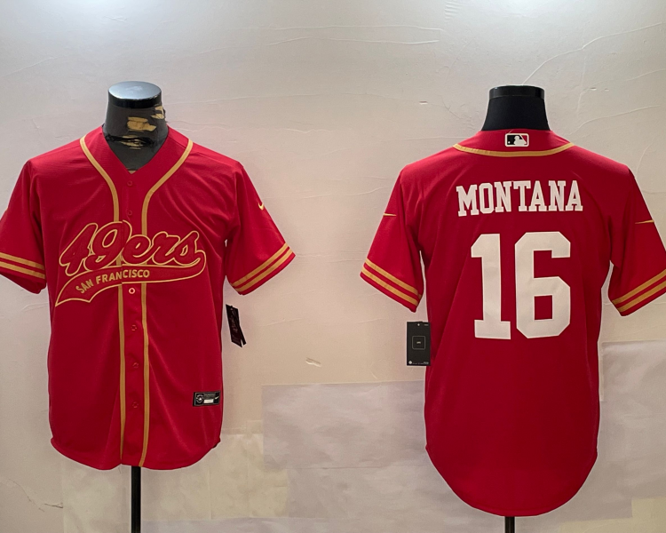 Men's San Francisco 49ers Joe Montana #16 Scarlet Team Jersey