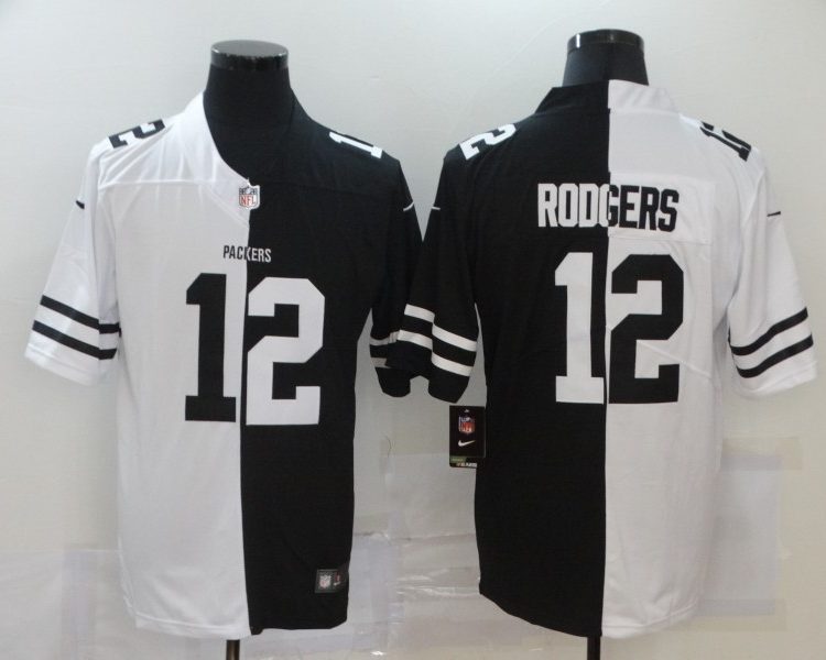 Men's Green Bay Packers Aaron Rodgers #12 Black/White Jersey