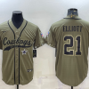Men's Dallas Cowboys Ezekiel Elliott #21 Olive 2022 Salute To Service Limited Jersey Joint Edition