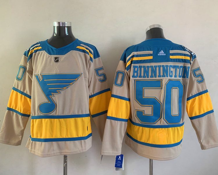 Men's St. Louis Blues Jordan Binnington #50 Cream Breakaway Jersey
