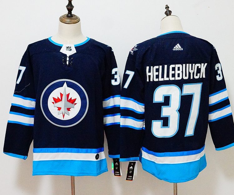 Men's Winnipeg Jets Connor Hellebuyck #37 Navy Home Breakaway Jersey