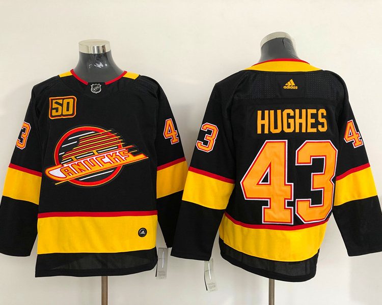 Men's Vancouver Canucks Quinn Hughes #43 Black Breakaway Jersey