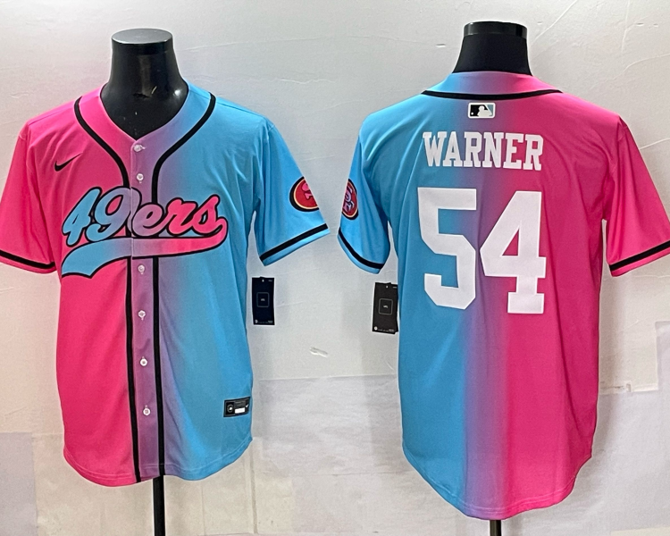 Men's San Francisco 49ers Fred Warner #54 Pink/Blue Jersey
