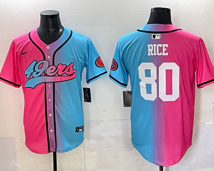 Men's San Francisco 49ers Jerry Rice #80 Pink/Blue Jersey
