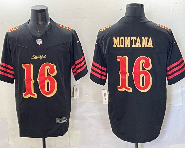Men's San Francisco 49ers Joe Montana #16 Black 2025 Rivalries Collection Limited Jersey