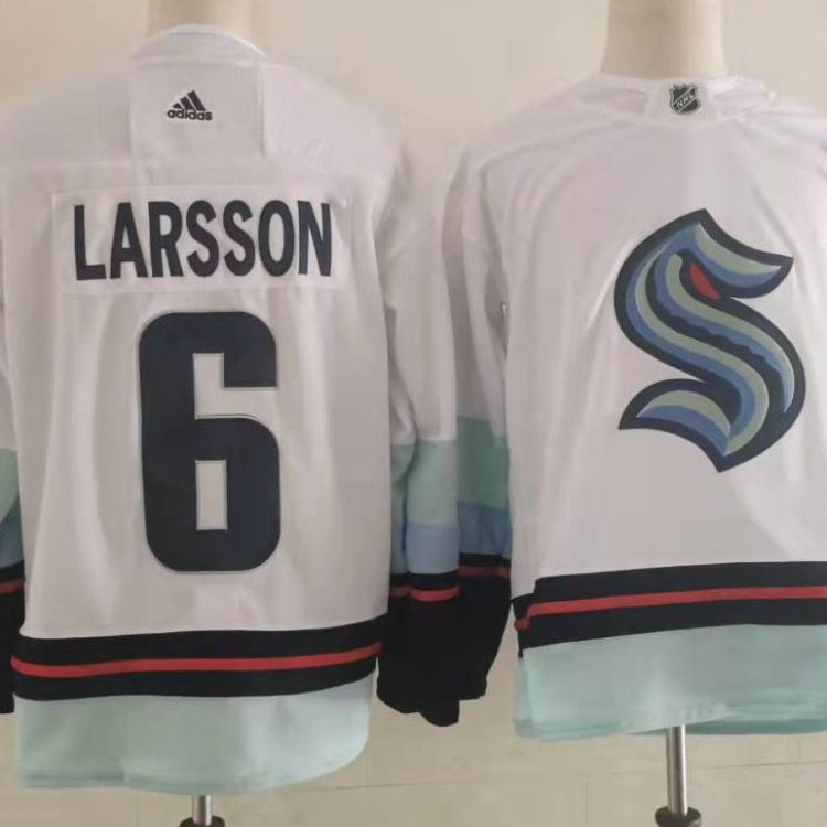 Men's Seattle Kraken Adam Larsson #6 White Blue Home Breakaway Jersey