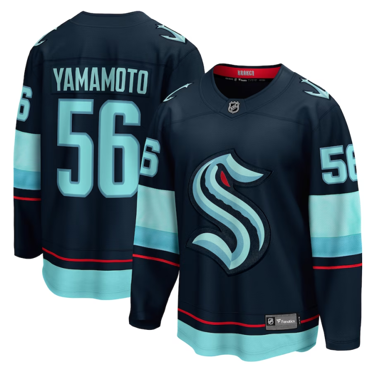 Men's Seattle Kraken Kailer Yamamoto #56 Deep Sea Blue Home Breakaway Jersey