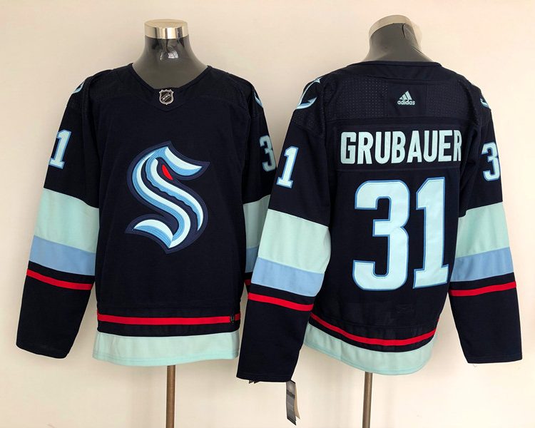 Men's Seattle Kraken  Philipp Grubauer #31 Navy Home Breakaway Jersey