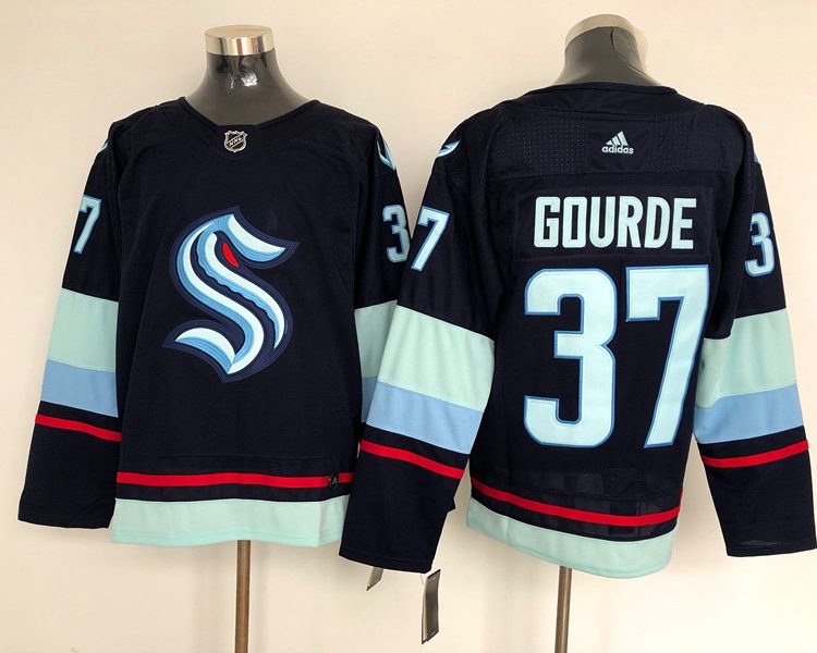 Men's Seattle Kraken Yanni Gourde #37 Deep Sea Blue Home Breakaway Jersey