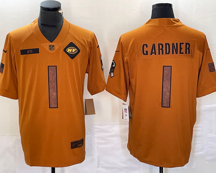 Men's New York Jets Ahmad Sauce Gardner #1 Brown 2023 Salute To Service Limited Jersey